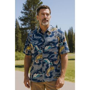 Limited Reyn Spooner Blue Fish Hawaiian Button Up Shirt Top  Mens Size XL